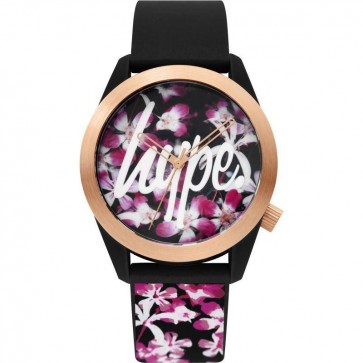 Hype Ladies Womens Black & Gold Floral Wrist Watch HYL022BRG