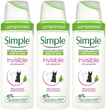 Simple Ladies Womens 125ml Invisible Vanilla & Peach Anti Perspirant
