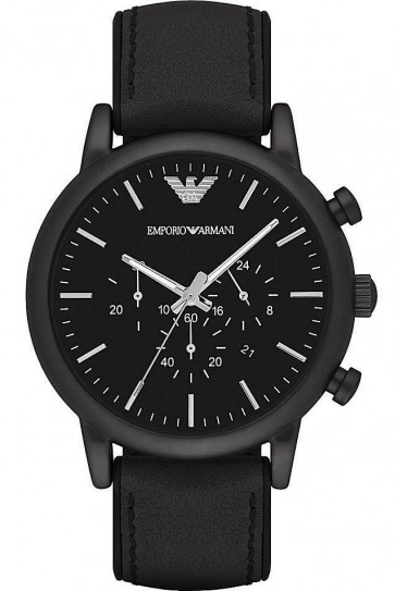 Emporio Armani Mens Chronograph Watch Black Leather Strap Black Dial AR1970