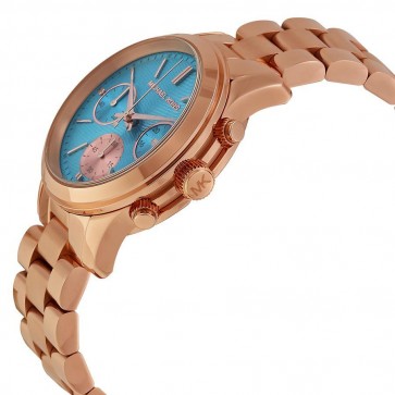 Michael Kors Ladies Runway Chronograph Watch Gold PVD Blue Dial MK6164