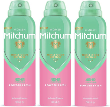 Mitchum Womens Triple Odor Defense Powder Fresh Antiperspirant & Deodorant 200ml 3 Pack