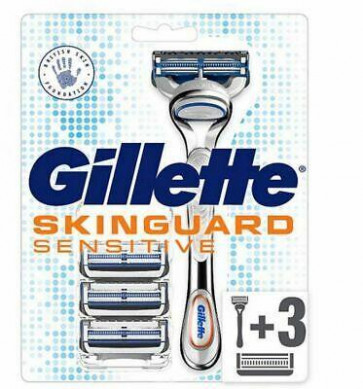 Gillette Mens Gents Skinguard 1 Razor + 3 Blades Starter Pack 4PC