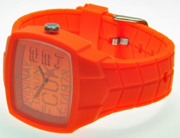 French Connection Unisex Quartz Watch with Orange Dial Analogue Display and Orange Silicone Strap FC1129O