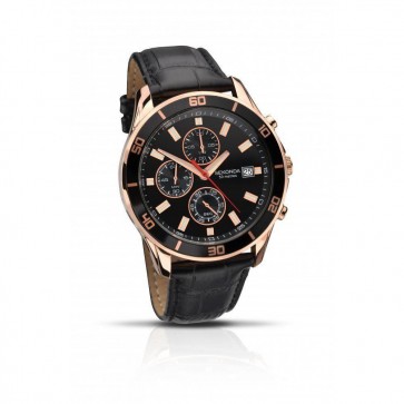 Sekonda Mens Gents Chronograph Wrist Watch Black Leather Strap Black Face 1051
