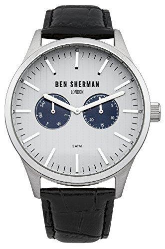 Ben Sherman Mens London Watch Black Leather Strap Silver Dial WB024S