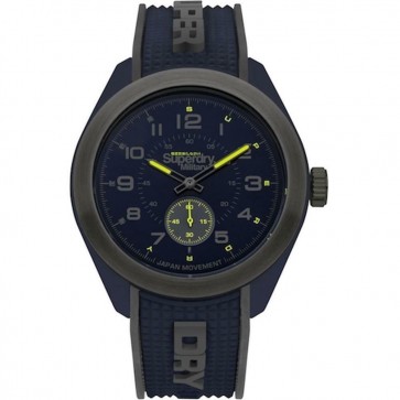 Superdry Mens Analogue Quartz Blue Grey Silicone Wrist Watch SYG214U