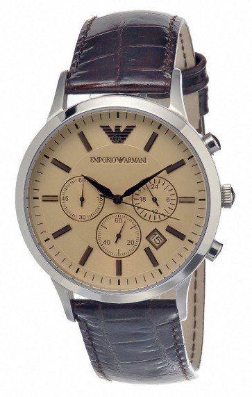 Emporio Armani Men's Brown Leather Strap Chronograph Watch AR2433