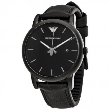 Emporio Armani Mens Gents Wrist Watch Real Leather Strap Black Dial AR1973