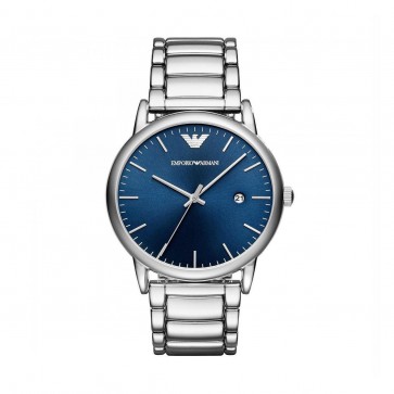 Emporio Armani Mens Gents Watch Silver Stainless Steel Strap Blue Dial AR11089