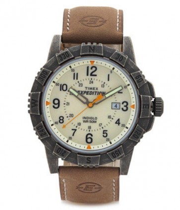 Timex Mens Indiglo Expedition Watch Brown Strap Cream Dial T49990