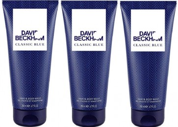 David Beckham Mens Gents Classic Blue Shower Gel 200ml 3 Pack