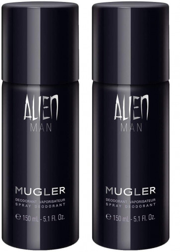 Mugler Mens Gents Alien Man Deodorant Body Spray 150ml 2 Pack