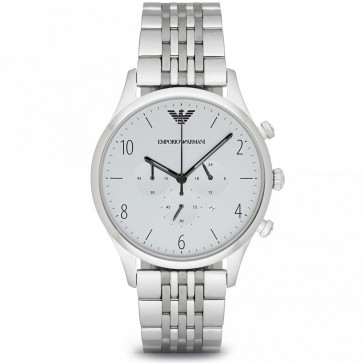 Emporio Armani Mens Gents Watch Silver Stainless Steel Strap White Dial AR1879