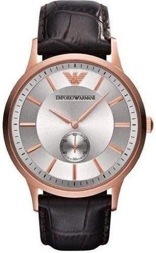 Emporio Armani Mens Watch Brown Leather Strap Silver Dial Watch AR9101