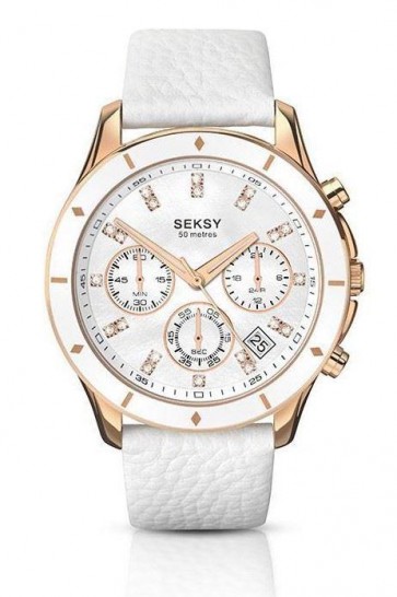 Seksy Ladies Womens Wrist Watch White Leather Strap White Face 2212