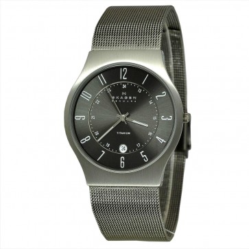 Skagen Men's Quartz Grey Titanium Case Stainless Steel Mesh Watch 233XLTTM