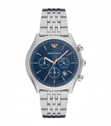 Emporio Armani Mens Gents Wrist Watch Silver Stainless Steel Strap Blue Dial AR1974