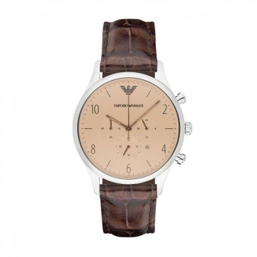 Emporio Armani Mens Gents Chronograph Watch Brown Leather Strap Brown Dial AR1878