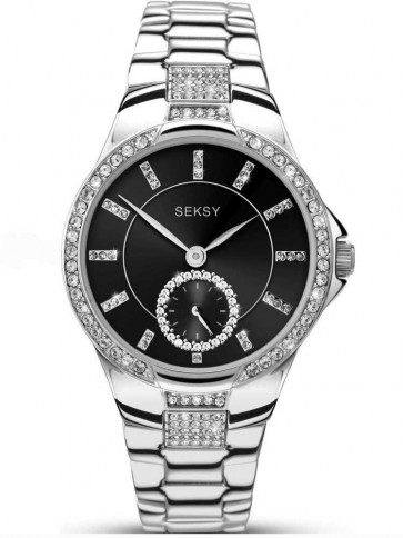 Seksy By Sekonda Ladies Wrist Watch BlackFace Metal Silver Strap Dial 2181
