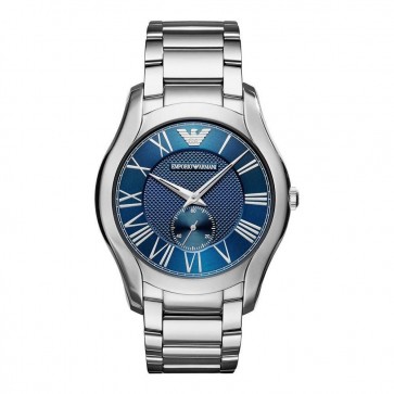 Emporio Armani Mens Gents Watch Silver Stainless Steel Strap Blue Dial AR11085