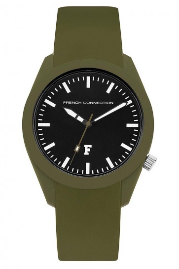 French Connection Womens Ladies Watch Black Dial Green Silicone Strap FC1297N