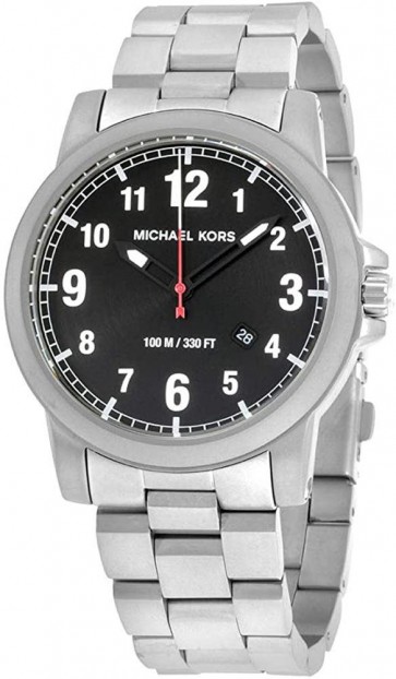 Michael Kors Paxton Black & Silver Mens Gents Wrist Watch MK8500