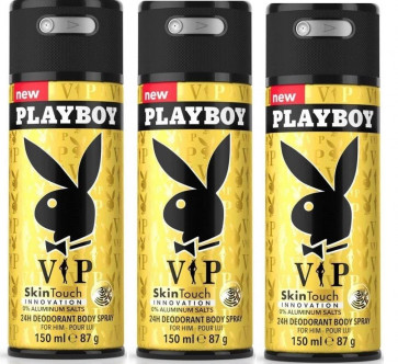 Playboy Mens Gents VIP Deodorant Body Spray 150ml 3 Pack