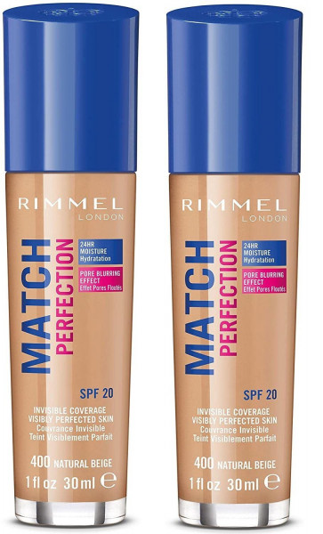 RIMMEL LADIES WOMENS MATCH PERFECTION 30ML FOUNDATION NATURAL BEIGE 400 2 PACK