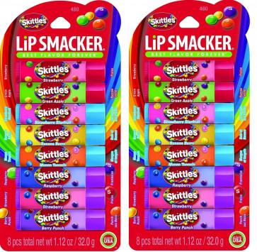 Lip Smacker Ladies Womens 8 Pack of Skittles Lip Balms 2 Pack