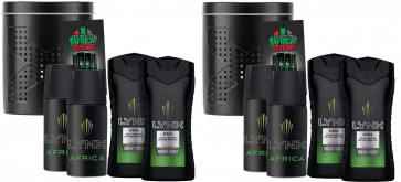 Lynx Africa Mens Gents Mini Tin Collection Shower Gel Deodorant Gift Set Body & Skin Care Kit 2 Pack