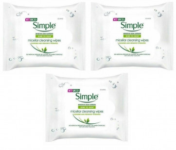 Simple Ladies Womens Micellar Cleanser Kind To Skin Wipes 25's 3 Pack