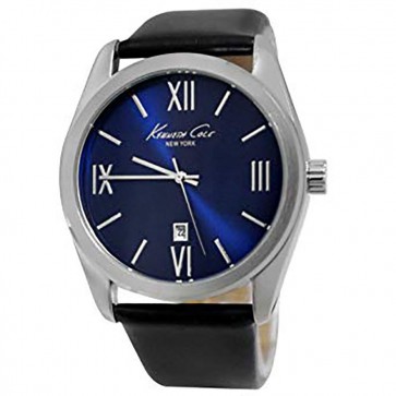 Kenneth Cole Mens Gents Blue Face Black Leather Wrist Watch KCW1034