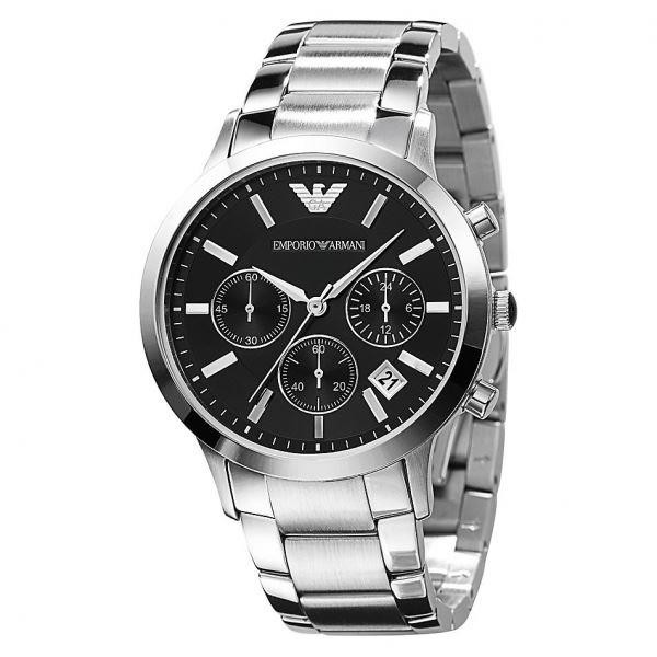 Emporio Armani Mens Watch Silver Stainless Steel Black Dial AR2435