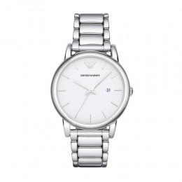 Emporio Armani Mens Gents Watch Silver Stainless Steel Strap White Dial AR1854