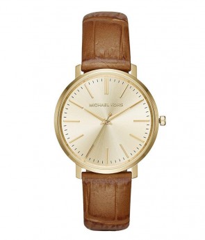Michael Kors Womens Jaryn Rose Gold Tone Brown Leather Wrist Watch MK2496