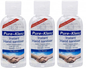 Pure Klenz Mens Womens 50ml Hand Sanitiser Cleanser 3 Pack