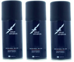 Blue Stratos Mens Gents 150ml Body Spray Fragrance Aftershave 3 Pack