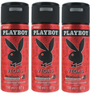 Playboy Mens Gents Vegas Deodorant Body Spray 150 ml 3 Pack