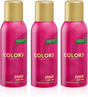 Benetton Ladies Womens Colours De Benetton Pink Deodorant Spray 150ml 3 Pack