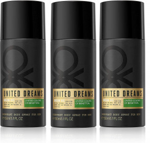 Benetton Mens Gents United Dreams Dream Big Deodorant Spray 150ml 3 PACK